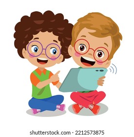 cute boy playing with pad