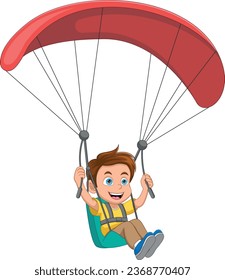 cute boy playing paragliding cartoon