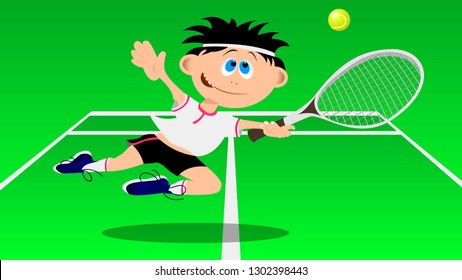 cute boy playing tennis. author's drawing. vector