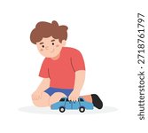 Cute Boy Playing Toy Car Indoor Illustration