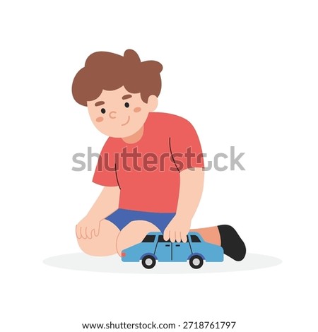Cute Boy Playing Toy Car Indoor Illustration