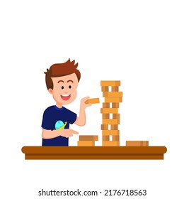 un chico lindo jugando al bloque de madera
