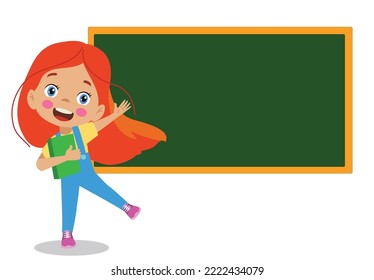 niño lindo apuntando a la junta de aula