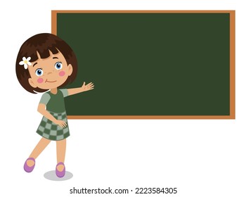 cute boy pointing at the classroom board
