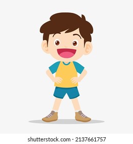 Cute boy pose with hands on waist self confident