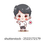 Cute boy posing cool wearing tee shirt cartoon character. Korean style fashion. People expression concept design. Chibi vector illustration. Isolated white background