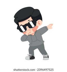 Cute boy posing as dab cartoon