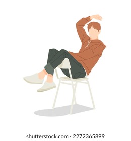 cute boy posing in stylish outfits with chair isolated illustration