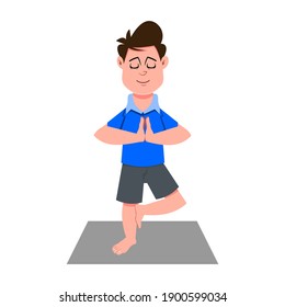 cute boy practicing yoga illustration