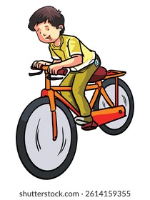Cute boy racing a bicycle