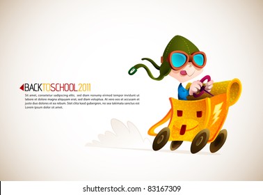 Cute Boy Racing his School Backpack | Back to School Series | Detailed vector illustration with space for text | All layers named accordingly