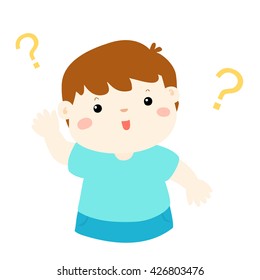 Cute boy raise hand for asking question vector illustration
