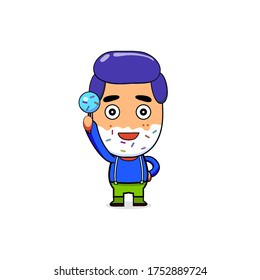 Cute Boy raises candy, Vector illustration isolated on white background
