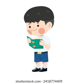 Cute boy reading a big book