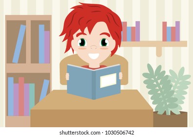 cute boy reading a book