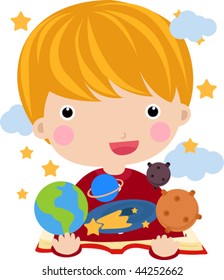 cute boy reading book