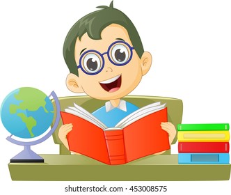 cute boy reading a book