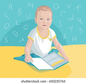 Cute Boy Reading a Book