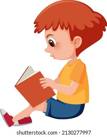 Cute boy reading book alone illustration