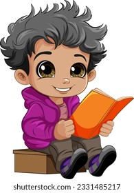 Dibujo de caracteres de dibujos animados de libros de Cute Boy Reading