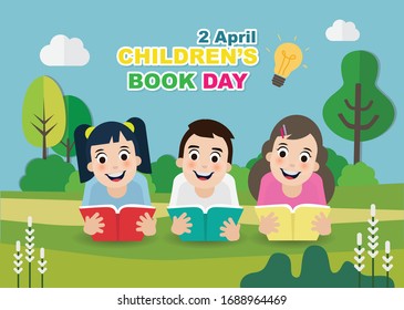 Cute boy reading a book. Children’s book day. Vector illustration 