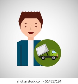 Cute Boy Recycle Ecology Icon Garbage Truck Vector Illustration Eps 10