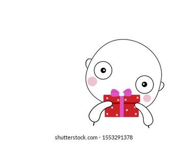 cute boy with red gift box  ,Happy new year ,holiday concept  cartoon vector eps.10