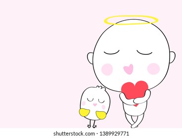 cute boy with red heart doodle  cartoon  for design  vector eps.10