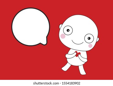 cute boy with red heart and speech bubble  cartoon vector eps.10