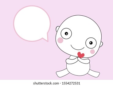cute boy with red heart and speech bubble  cartoon vector eps.10