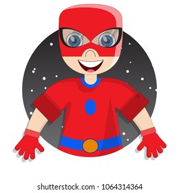 A cute boy in a red suit. Isolated on white background. Vector illustration.