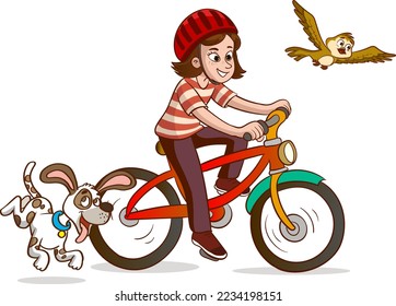 cute boy riding bike to school cartoon vector