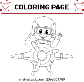 cute boy riding plane  coloring page for kids