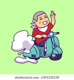 Cute Boy Riding Scooter Cartoon Vector Icons Illustration. Flat Cartoon Concept. Suitable for any creative project.