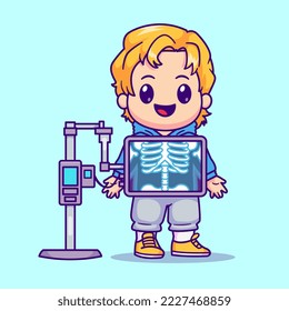 Cute Boy Roentgen On Body Bone Cartoon Vector Icon Illustration. People Medical Icon Concept Isolated Premium Vector. Flat Cartoon Style
