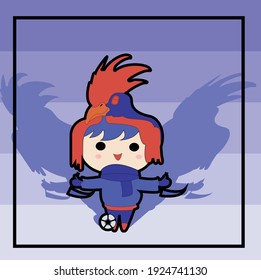 Cute Boy with Rooster Head and The Spurs