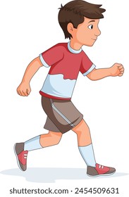 Cute boy running in an athletic uniform