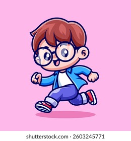 Cute Boy Running Cartoon Vector Icon Illustration. People Holiday Icon Concept Isolated Premium Vector. Flat Cartoon Style