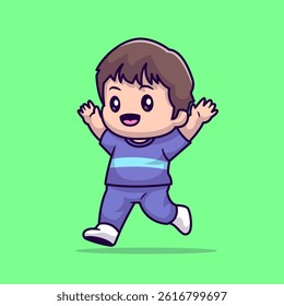 Cute Boy Running Cartoon Vector Icon Illustration. People Sport Icon Concept Isolated Premium Vector. Flat Cartoon Style