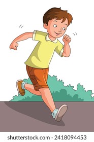 Cute boy running happily illustration