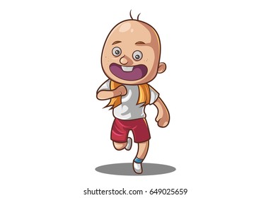 Cute Boy running. vector illustration. Isolated on white background.