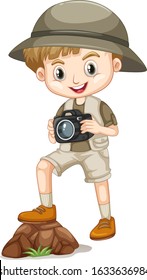 Cute boy in safari outfit on white background illustration