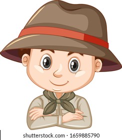 Cute boy in safari outfit on white background illustration
