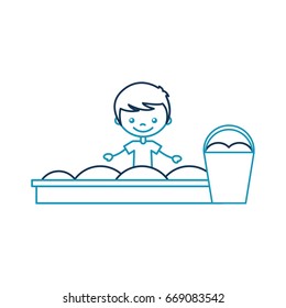 cute boy with sand bucket character icon