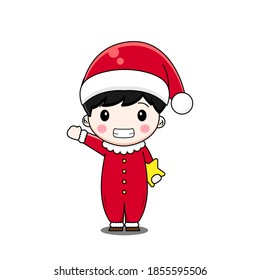 Cute boy with santa costume. Vector illustration of chibi character isolated on white background.