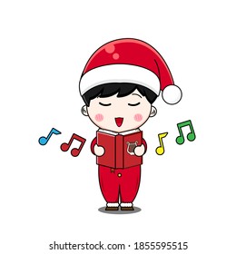 Cute boy with santa costume. Vector illustration of chibi character isolated on white background.