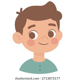 Diseño de Plantilla de Ilustración vectorial de color plano de expresión facial satisfecha de niño lindo