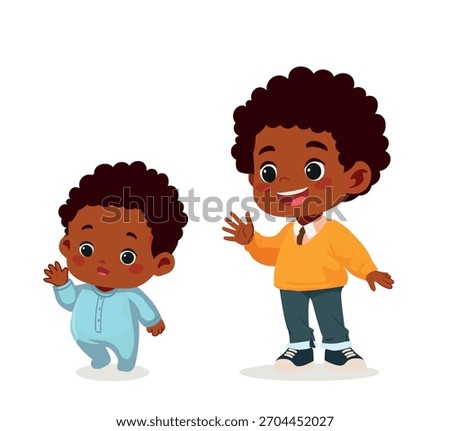 cute boy say hello with little brother