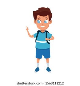 cute boy with school backpack icon over white background, colorful design , vector illustration