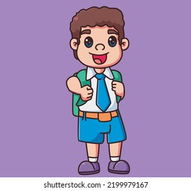 cute boy school uniform. Isolated cartoon person illustration. Flat Style Sticker element vector